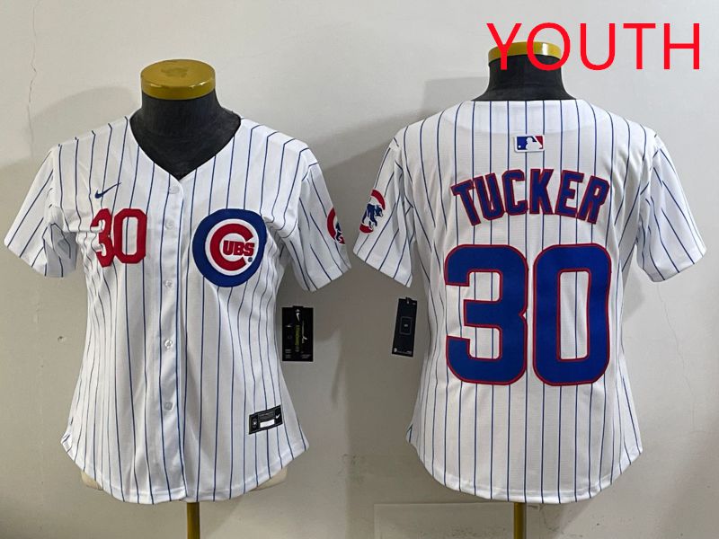 Youth 2025 Chicago Cubs #30 Tucker White Stripe Game Nike MLB Jersey style 3